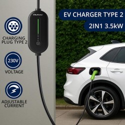 Ładowarka Qoltec do samochodu elektrycznego EV z regulacją 2w1 typ2 | 3.5kW | 230V | LCD | LED | 5m