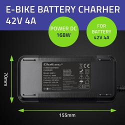 Ładowarka Qoltec do roweru skutera elektrycznego 36V | 42V | 4A | 5.5*2.1 +kabel zasilający