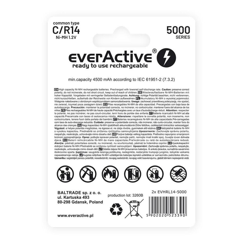 Akumulatorki C/R14 everActive Professional Line 5000 mAh 2 sztuki