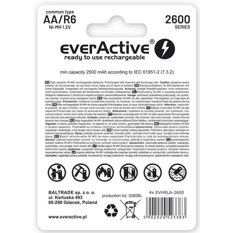 Akumulatorki AA/R6 everActive Professional Line 2600 mAh 4 sztuki