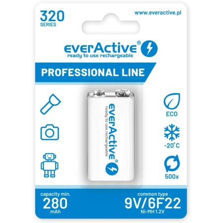 Akumulatorek 6F22/9V everActive Professional Line 320 mAh 1 sztuka