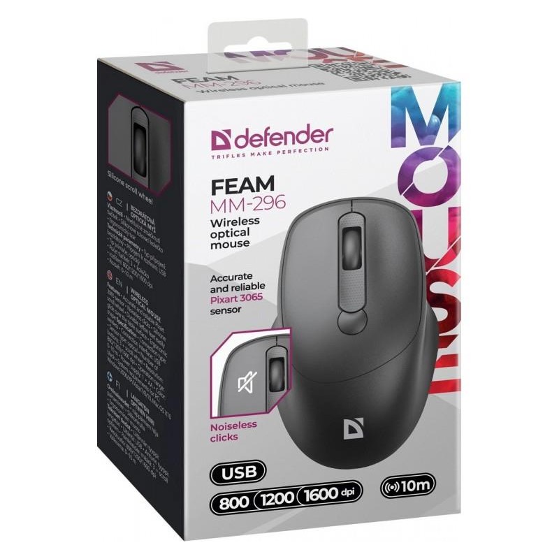 Mysz bezprzewodowa Defender FEAM MM-296 optyczna bezklikowa silent 1600dpi czarna