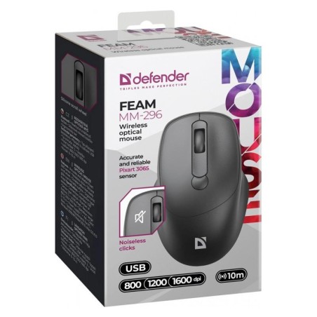 Mysz bezprzewodowa Defender FEAM MM-296 optyczna bezklikowa silent 1600dpi czarna