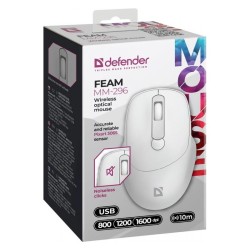 Mysz bezprzewodowa Defender FEAM MM-296 optyczna bezklikowa silent 1600dpi biała