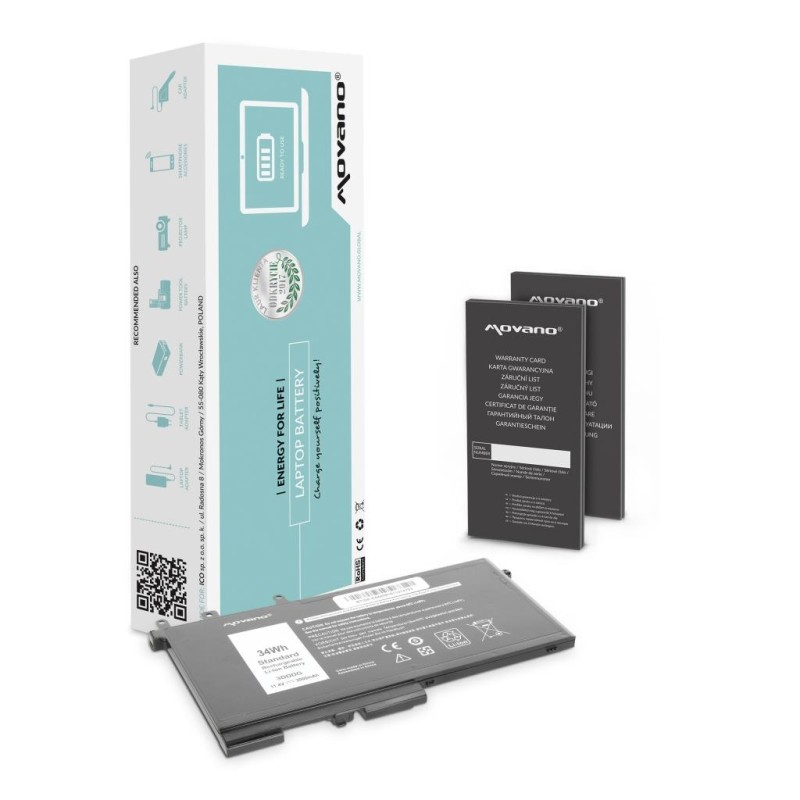 Bateria Movano do notebooka Dell Latitude 3DDDG, E5280, 5280, E5480, 5480, 5490, E5580, 5580 (11.4V) (3000 mAh)