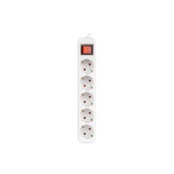Listwa przedłużacz Lanberg 1,5m biała 5x 230V Schuko z wyłącznikiem, kabel wykonany z pełnej miedzi