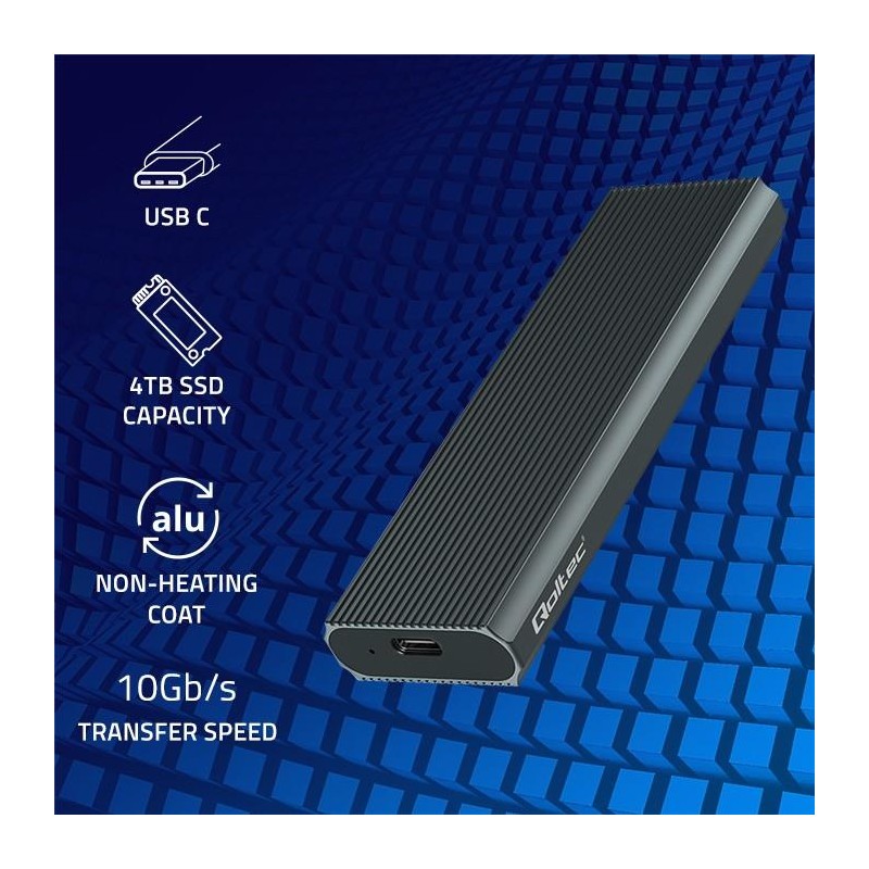 Obudowa/kieszeń Qoltec na dysk M.2 SSD | NVMe | PCIe | USB 3.1 | Super speed 10Gb/s | 4TB | Grafit