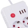 Listwa zasilająca Maclean MCE387 W, przedłużacz 2 gniazda + 3xUSB, 110-240V AC 50/60Hz, 2.1A max 2500W, 1.5m, biała