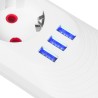 Listwa zasilająca Maclean MCE394 W, przedłużacz 3gniazda + 3xUSB, 110-240V AC 50/60Hz, 2.1A max 2500W, 1,5m, biała