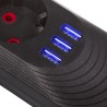 Listwa zasilająca Maclean MCE394 B, przedłużacz 3gniazda + 3xUSB, 110-240V AC 50/60Hz, 2.1A max 2500W, 1,5m, czarna