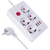 Listwa zasilająca Maclean MCE392 W, przedłużacz 4 gniazda + 3xUSB, 110-240V AC 50/60Hz, 2.1A max 2500W, 1,5m, biała