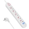 Listwa zasilająca Maclean MCE395 W, przedłużacz 5 gniazd + 3xUSB, 110-240V AC 50/60Hz, 2.1A max 2500W, 1,5m, biała