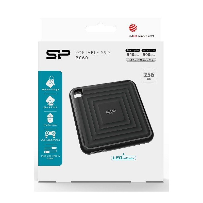Dysk zewnętrzny SSD Silicon Power PC60 256GB USB-C 540/500 MB/s USB 3.1 Typ-C black