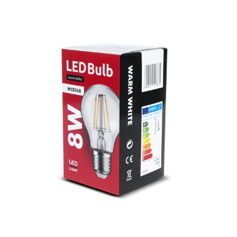 Żarówka filamentowa LED E27 Maclean MCE268 WW 8W 230V ciepła biała 3000K 806lm retro edison