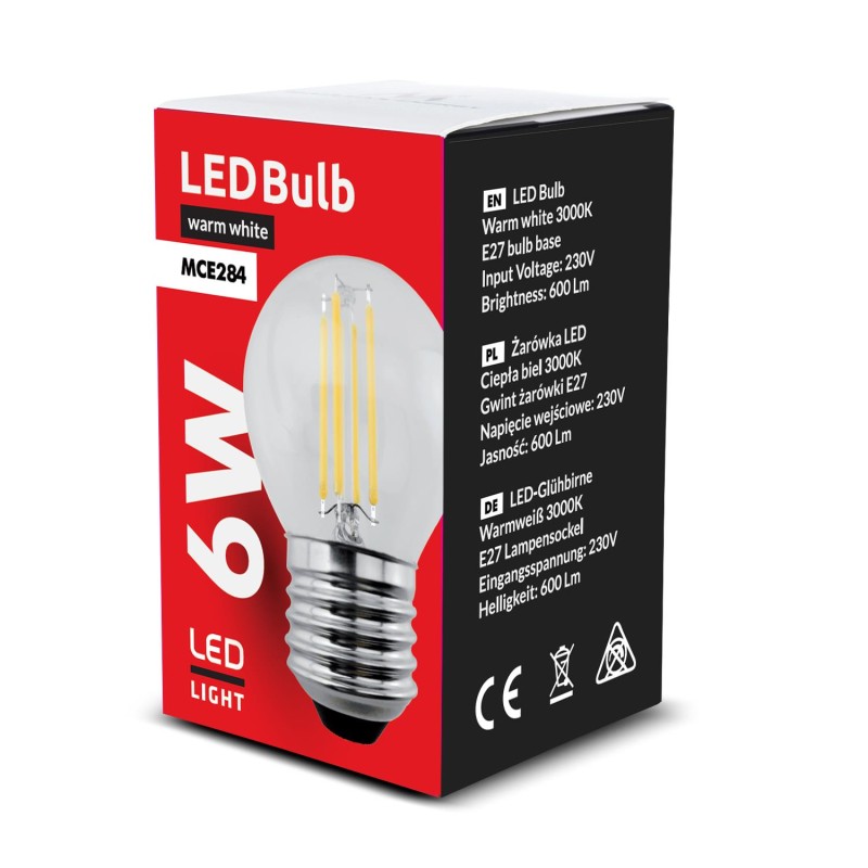 Żarówka filamentowa LED E27 Maclean MCE284 WW 6W 230V ciepła biała 3000K 600lm retro edison