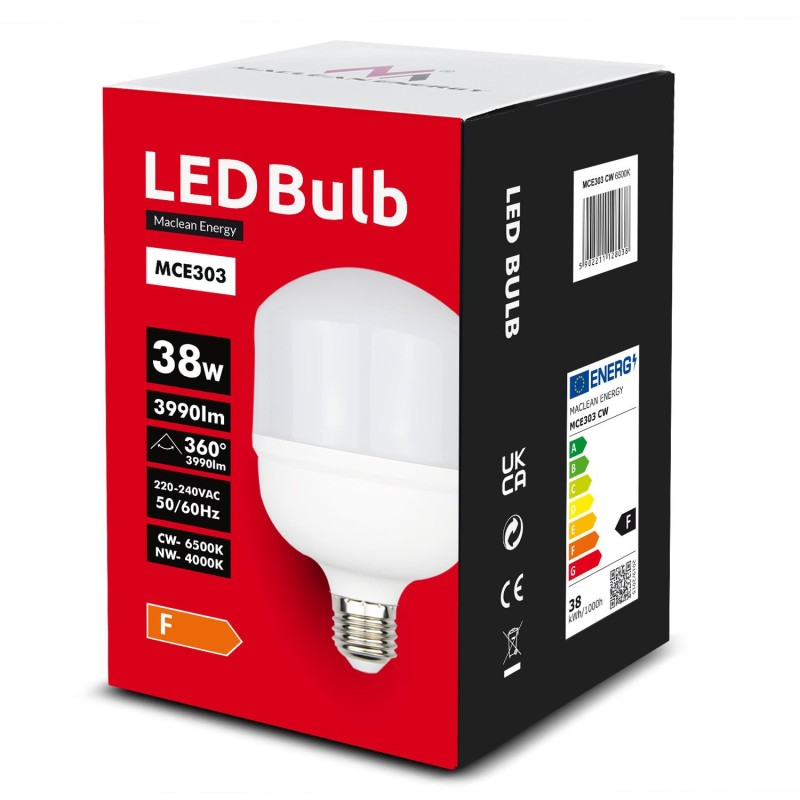 Żarówka LED Maclean MCE303 NW E27, 38W, 220-240V AC, neutralna biała, 4000K, 3990lm