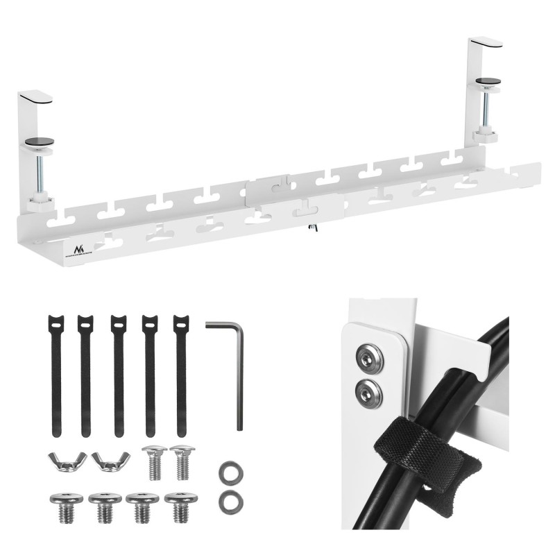 Organizer podbiurkowy na kable Maclean MC-103 W, max. obciążenie 5kg, max. 728mm, biały