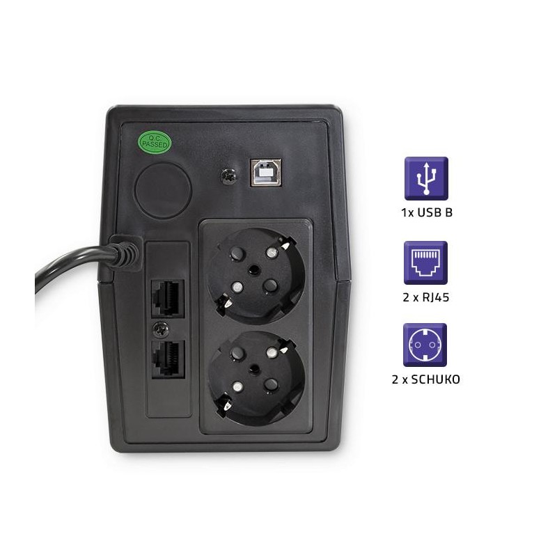 Zasilacz awaryjny UPS Qoltec Monolith | 850VA | 480W | LCD | USB | RJ45
