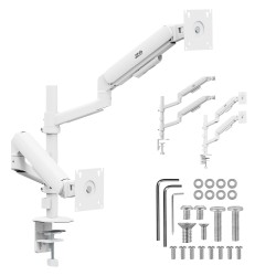 Uchwyt biurkowy na 2 monitory Ergo Office ER-692 W, sprężyna gazowa, 17"-32", 1-10kg, biały matt, max. VESA 100x100