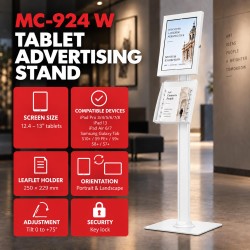 Uchwyt reklamowy do tabletu Maclean MC-924 W, z blokadą. 12.4"-13", iPad Air/ Pro, Samsung Tab S10+/S9+/S8+/S7+, 257x350x22mm