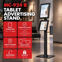 Uchwyt reklamowy do tabletu Maclean MC-924 B, z blokadą. 12.4"-13", iPad Air/ Pro, Samsung Tab S10+/S9+/S8+/S7+, 257x350x22mm