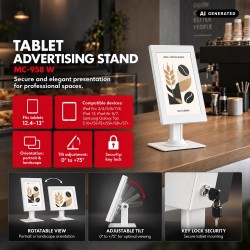 Uchwyt reklamowy do tabletu Maclean MC-958 W, z blokadą. 12.4"-13", iPad Air/ Pro, Samsung Tab S10+/S9+/S8+/S7+, 257x350x22mm