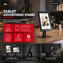 Uchwyt reklamowy do tabletu Maclean MC-958 B, z blokadą. 12.4"-13", iPad Air/ Pro, Samsung Tab S10+/S9+/S8+/S7+, 257x350x22mm