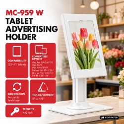 Uchwyt reklamowy do tabletu Maclean MC-959 W, z blokadą. 10.9"-11", iPad Air/ Pro, Samsung Tab A&S Series, 220x323x22mm