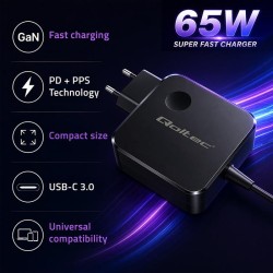 Ładowarka sieciowa Qoltec GaN 65W | USB-C PD PPS | 5-21V | 3-3.25A