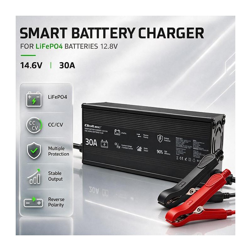 Ładowarka Qoltec do LiFePO4 12V | 30A | PF 0.9
