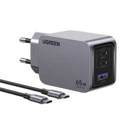 Ładowarka sieciowa Ugreen Nexode Pro 25871 65W, GaN, USB + 2x USB-C + kabel USB-C 1.5m