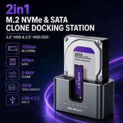 Stacja dokująca Qoltec HDD SSD | SATA | M.2 NVMe | Klonowanie