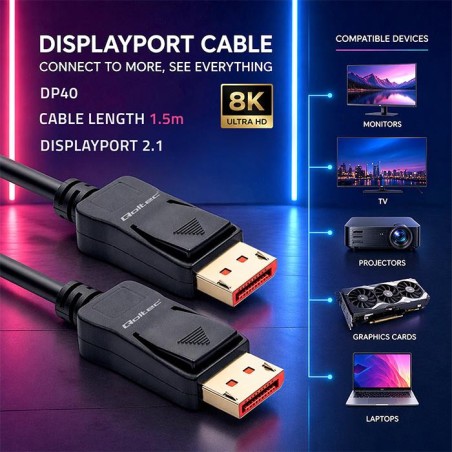 Kabel DisplayPort Qoltec M/M v2.1 | 40G | 1.5m