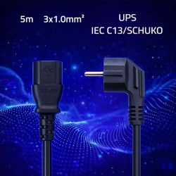 Kabel zasilający Qoltec wtyczka kątowa SCHUKO CEE 7/7 (E/F) | IEC C13 | 3x1.0mm2 | 5m