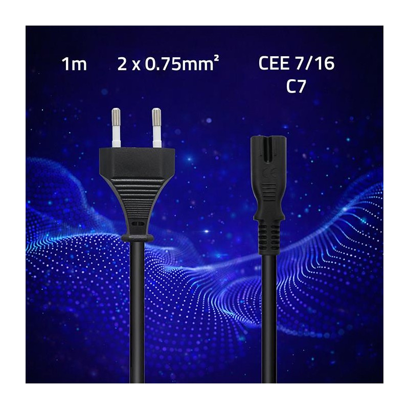 Kabel zasilający Qoltec IEC C7 | CEE 7/16 | 2*0.75mm2 | 1m