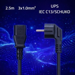Kabel zasilający Qoltec wtyczka kątowa SCHUKO CEE 7/7 (E/F) | IEC C13 | 3*1.0mm2 | 2.5m
