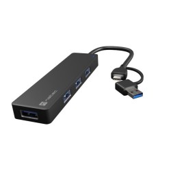 Hub USB Natec Mayfly 4xUSB 3.0 czarny USB-C + Adapter USB-A