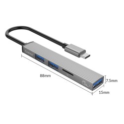 Hub USB Orico AH-A12F-GY-BP 3*USB-A, czytnik microSD 5 Gbps