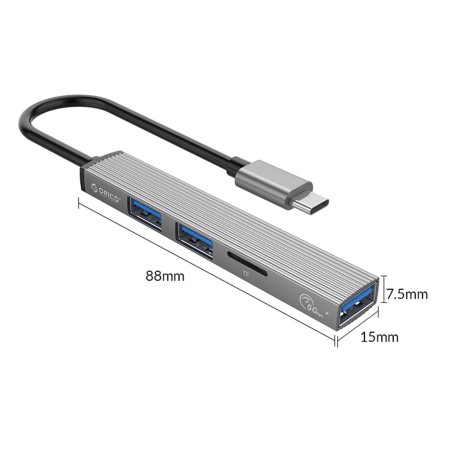 Hub USB Orico AH-A12F-GY-BP 3*USB-A, czytnik microSD 5 Gbps