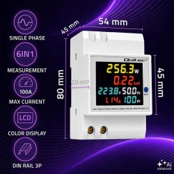 Miernik zużycia energii Qoltec na szynę DIN | jednofazowy | 230V | 100A