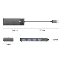 HUB USB-A Orico PAPW4A-U3-015-BK-EP USB-A 4x USB-A 3.0 5Gbps czarny