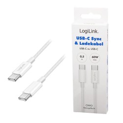 Kabel USB 2.0 LogiLink CU0341 USB-C - USB-C, M/M, 480 Mb/s, 60 W, biały, 1m