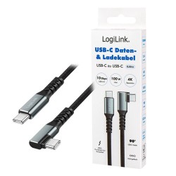 Kabel USB 3.2 Gen2 LogiLink CU0270 USB-C - USB-C, M/M, 10 Gb/s, 100 W, 4K, kątowy, czarny, 0,5m