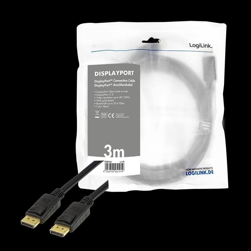 Kabel DisplayPort 1.4 LogiLink CV0121 M/M, 3m