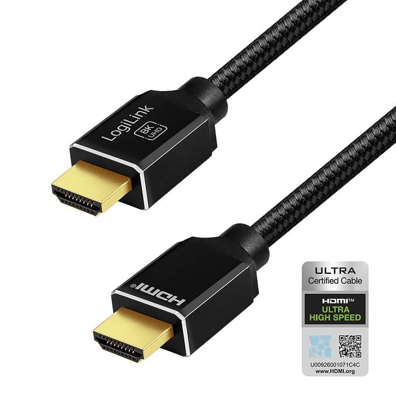 Kabel HDMI LogiLink CH0111 8K/60 Hz, 48 Gb/s, aluminium, nylon, 2m
