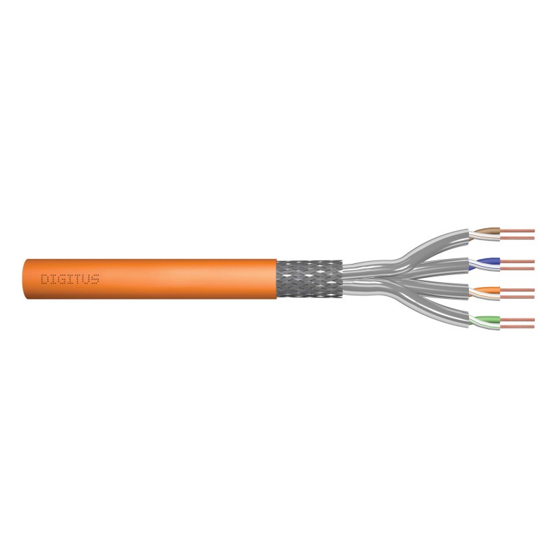 Kabel teleinformatyczny instalacyjny DIGITUS kat.7, S/FTP, Dca, drut, AWG 23/1, LSOH, 100m, pomarańczowy