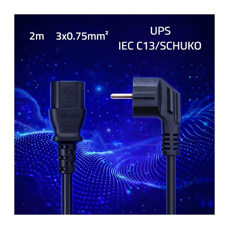 Kabel zasilający Qoltec wtyczka kątowa SCHUKO CEE 7/7 (E/F) | IEC C13 2m 3 * 0,75mm2
