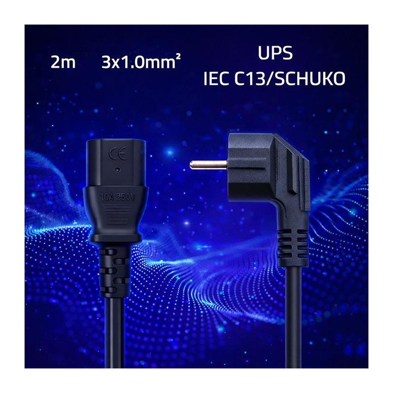 Kabel zasilający Qoltec wtyczka kątowa SCHUKO CEE 7/7 (E/F) | IEC C13 3*1.0mm2 | 2m