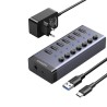Hub UGREEN 90307 7w1 USB-C, 7x USB-A 3.0 12V 2A - czarny
