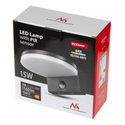 Lampa LED z czujnikiem Maclean MCE344 B, czujnik ruchu PIR, kolor czarny, 15W, IP65, 1560lm, barwa neutralna biała (4000K)